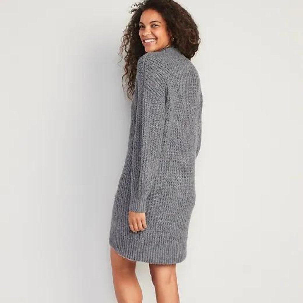 Old Navy Long-Sleeve Relaxed Mock-Neck Mini Sweater Shift Dress for Women - Picture 2 of 3